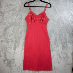 Vintage Seamprufe Red Nylon & Lace Full-slip Dress Lingerie Women's Size 34